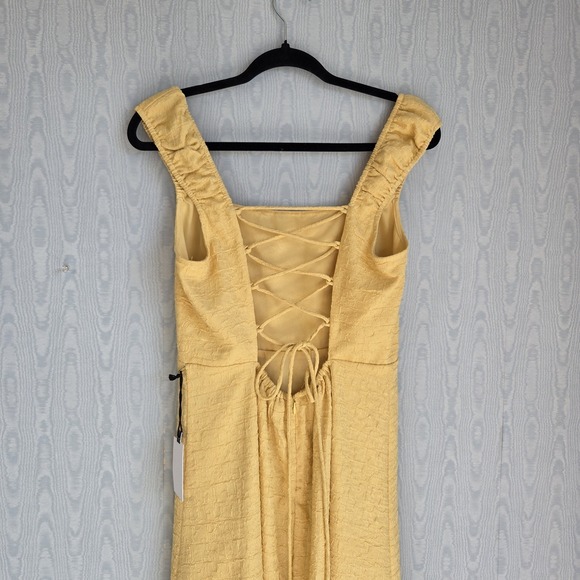 NWT ASTR The Label Medium Crinkle Maxi Dress Yellow Corset Lace Up Back Cottage - Picture 6 of 11